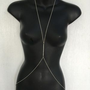 Silver tone body chain w/ crystals